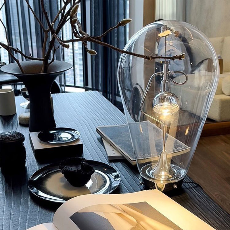 Lampe à poser en verre cloche transparente Goutte