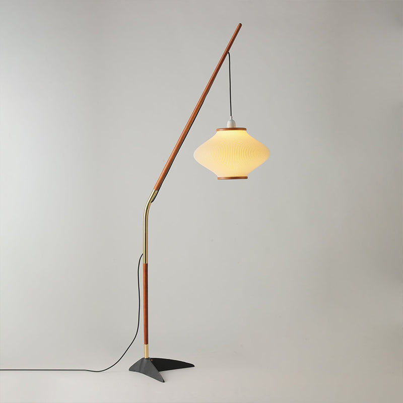 Lampadaire en verre à tige arquée aspect bois Héron