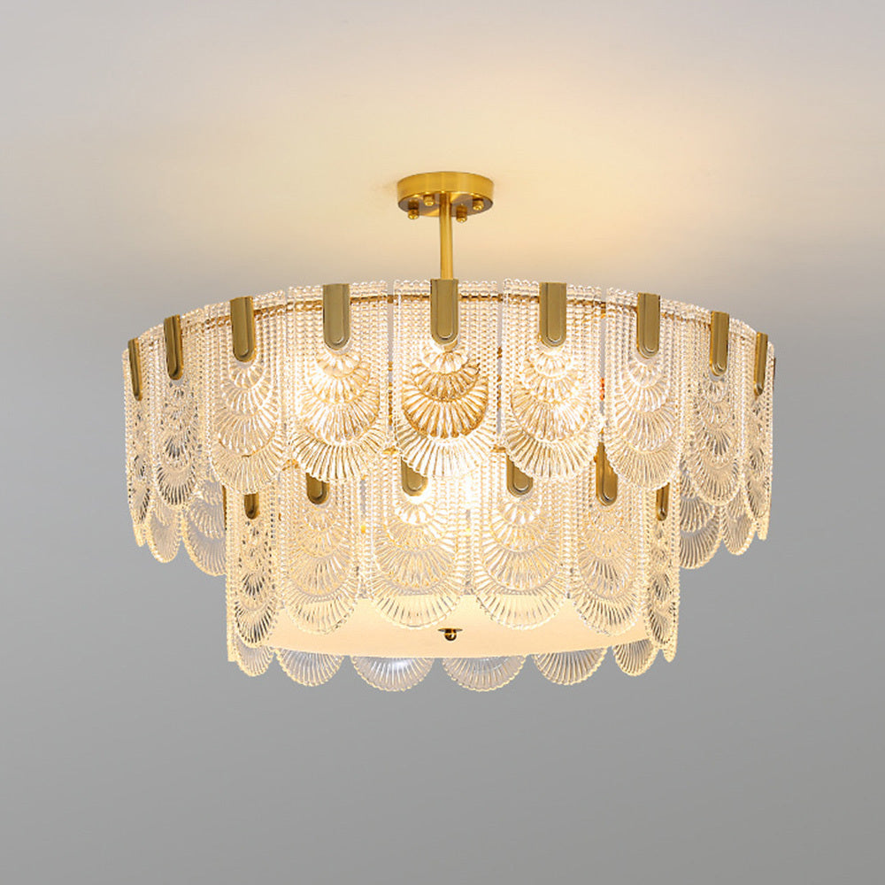 Lustre en verre à deux étages festonnés Dentelle