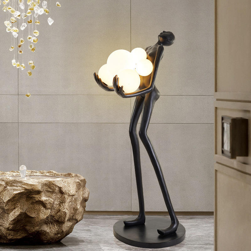 Lampadaire sculpture en résine silhouette humaine aux bulles Étreinte