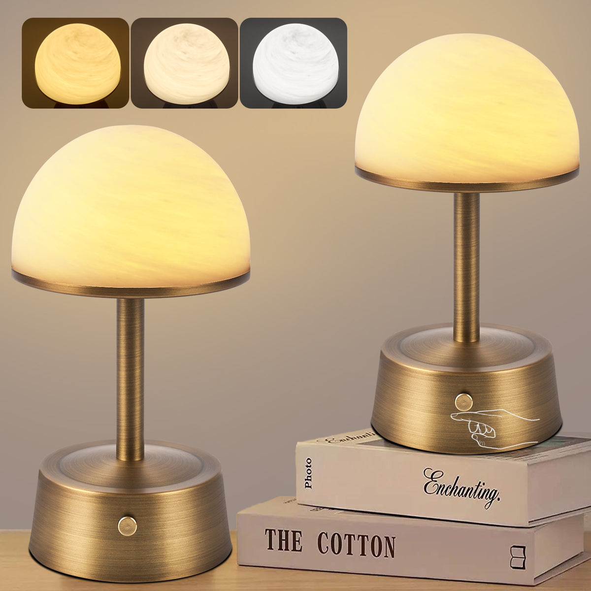 Lampe à poser champignon effet albâtre sans fil rechargeable Dorure