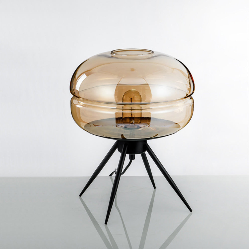 Lampe à poser en verre ambré sur trépied noir Ellipse