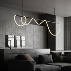 Lustre à boucles lumineuses sur barre noire Délié