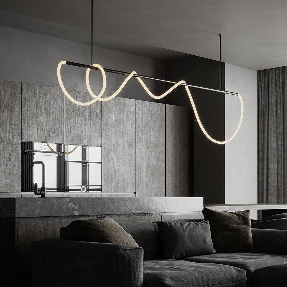 Lustre à boucles lumineuses sur barre noire Délié