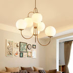 Lustre six globes blancs sur branches arquées en métal doré Magnolia – vue 3
