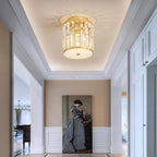 Plafonnier cylindre doré à plaques en cristal Tourelle, finition dorée