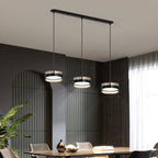 Lustre trois disques lumineux sur barre noire Tambour, finition noire