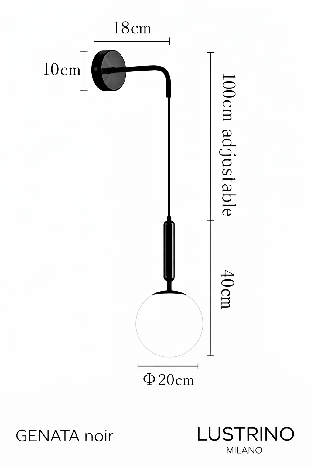 Applique murale globe suspendu au câble Plénilune – vue 4