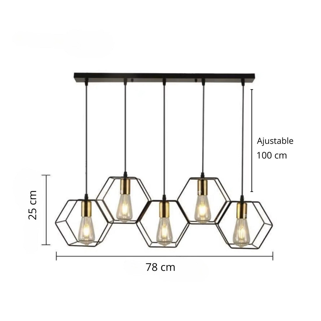Suspension trois cadres hexagonaux noir et or Sizain