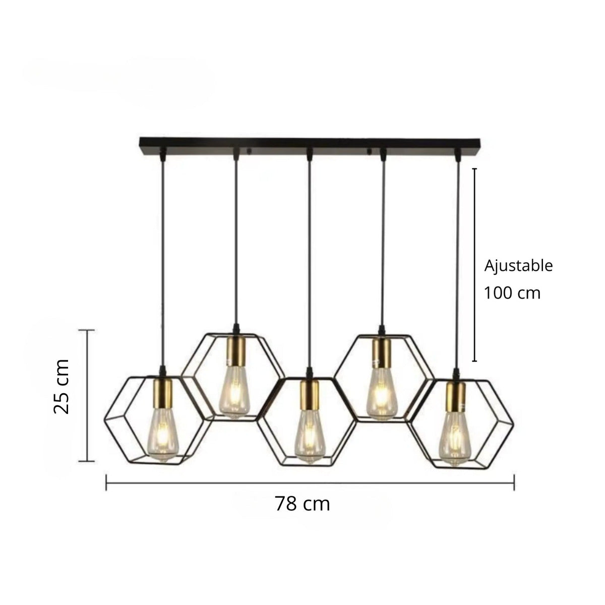 Suspension trois cadres hexagonaux noir et or Sizain – vue 3