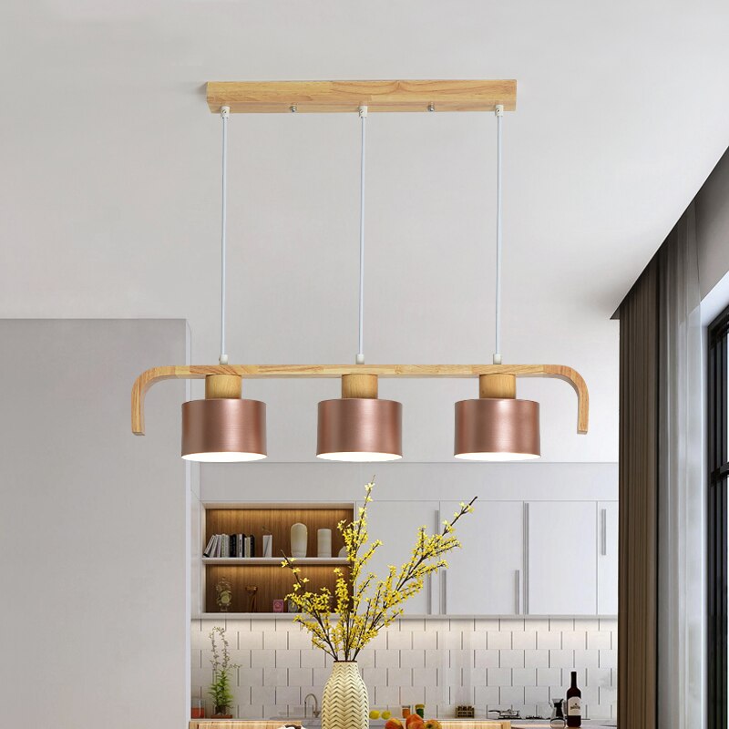 Suspension barre finition bois et cylindres blancs Tablée