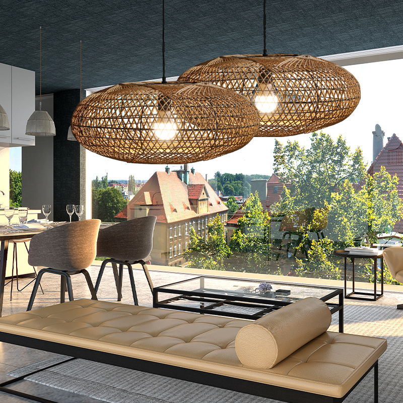 Suspension abat-jour ample en bambou Paillote