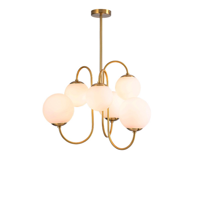 Lustre six globes blancs sur branches arquées en métal doré Magnolia – vue 2
