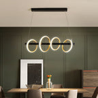 Lustre barre en métal laqué à cinq anneaux lumineux Solfège, finition noir et or – vue 3