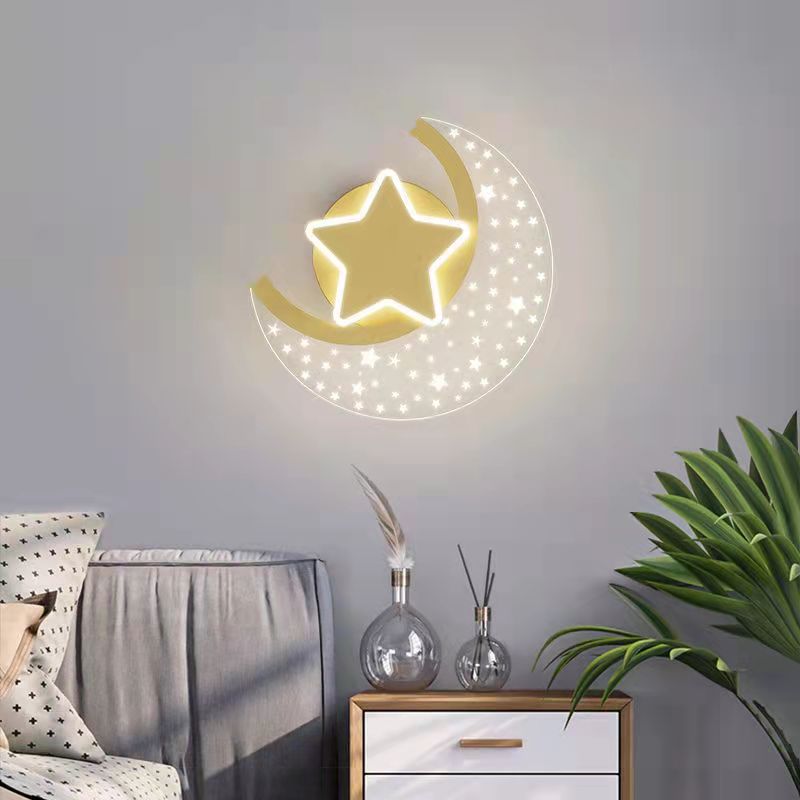 Applique murale lune et étoile Polaire, finition dorée