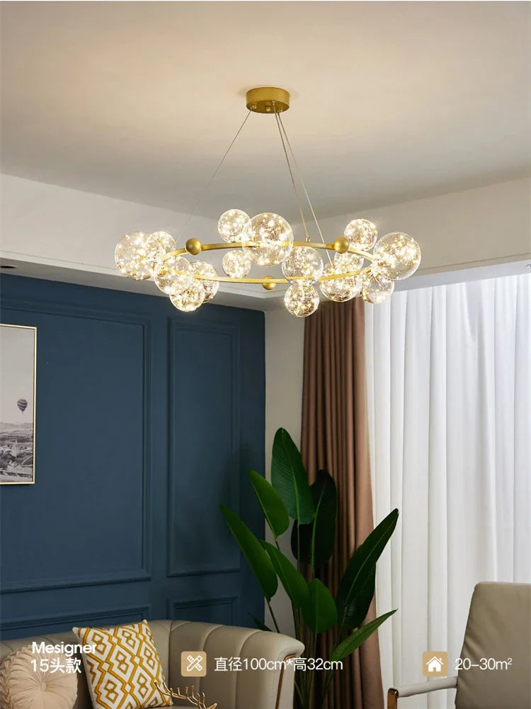 Lustre couronne dorée en fer et verre transparent Nébuleuse – vue 6