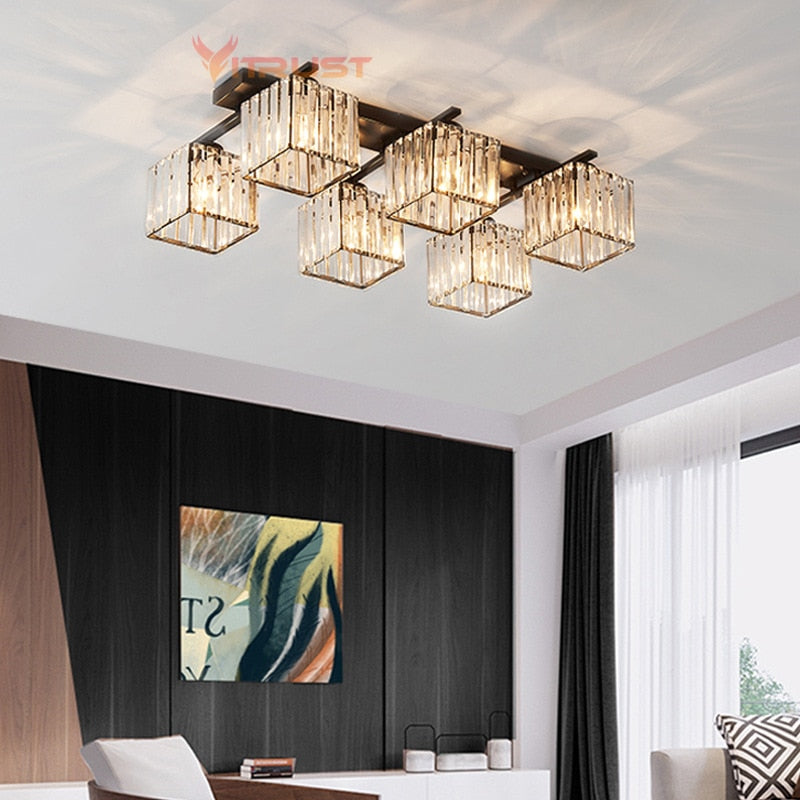 Plafonnier têtes carrées en verre transparent et noir Trame