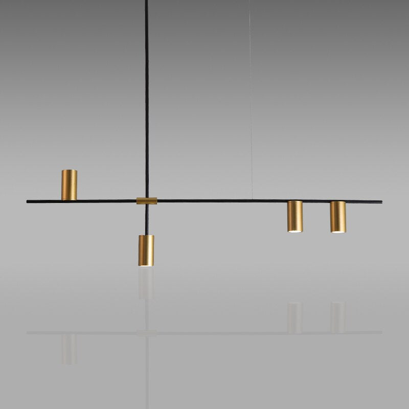 Lustre barre noire à cylindres dorés Pirouette