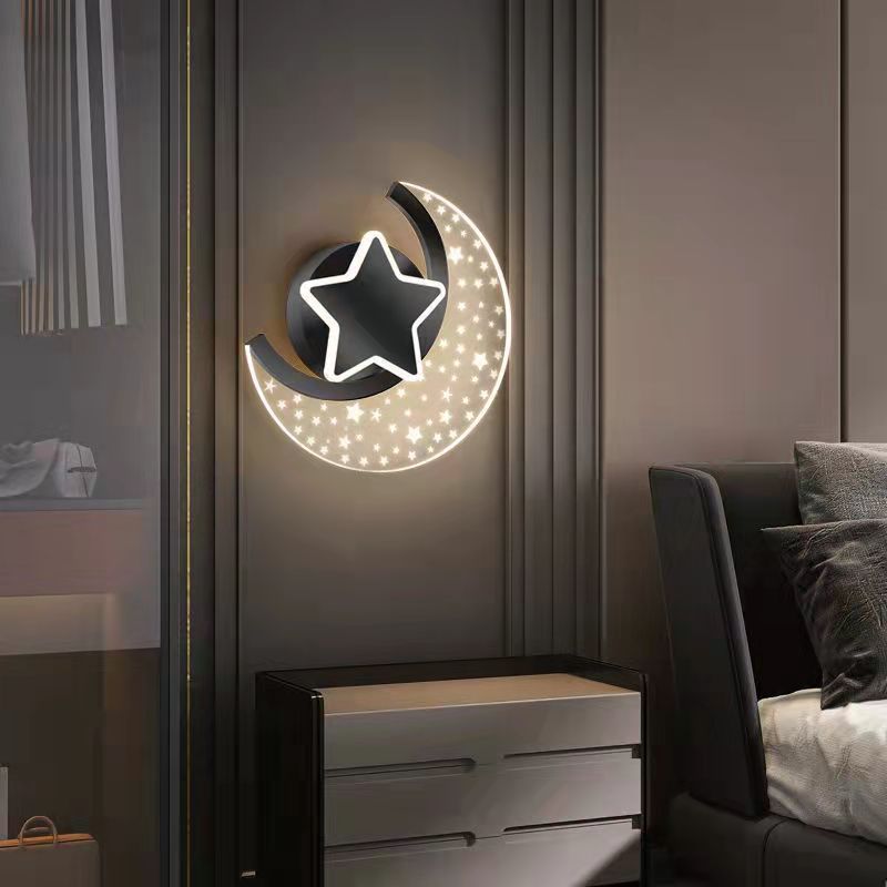 Applique murale lune et étoile Polaire, finition noire