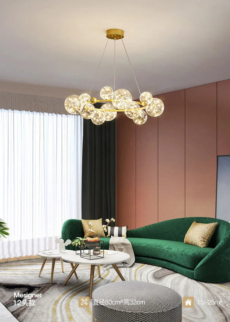 Lustre couronne dorée en fer et verre transparent Nébuleuse – vue 10