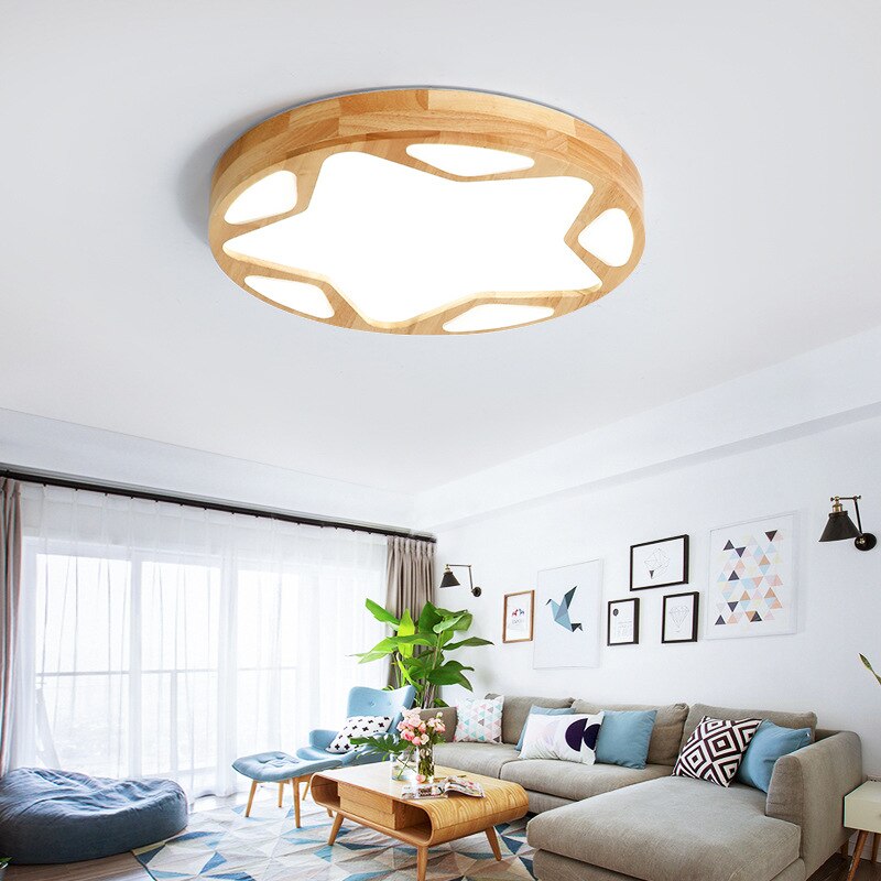 Plafonnier rond finition bois naturel motif étoile Sirius