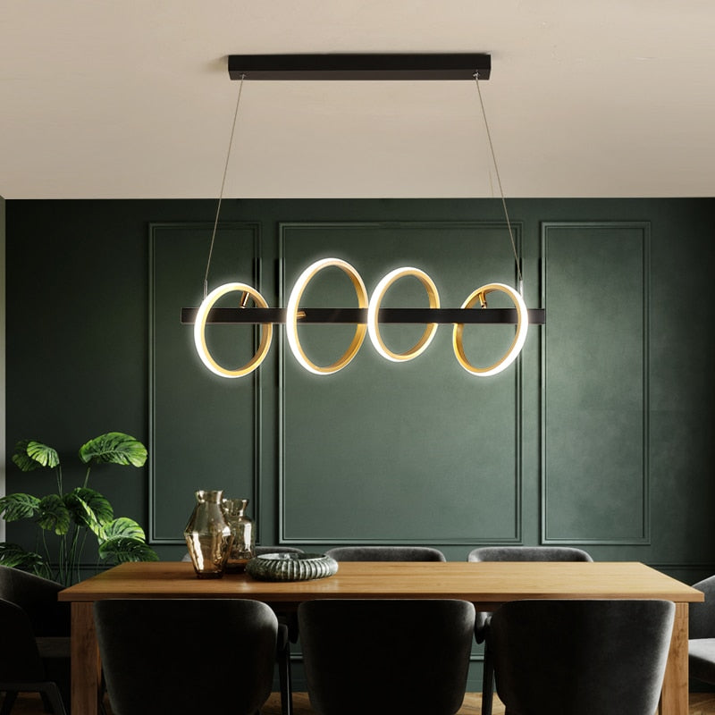 Lustre barre en métal laqué à cinq anneaux lumineux Solfège – vue 4