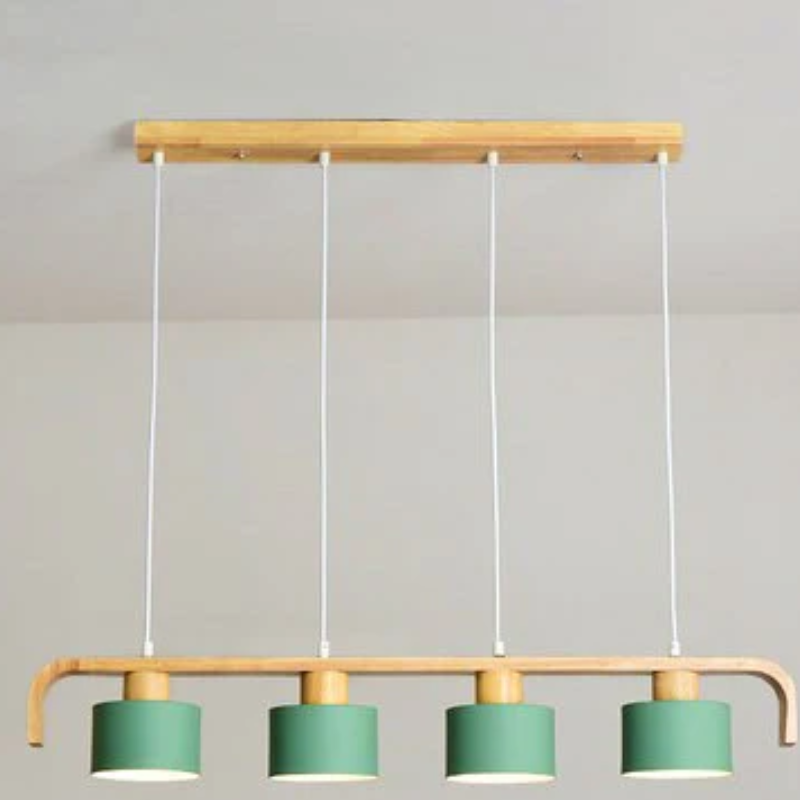 Suspension barre finition bois et cylindres blancs Tablée, coloris vert