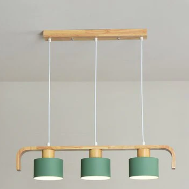Suspension barre finition bois et cylindres blancs Tablée, coloris vert – vue 10