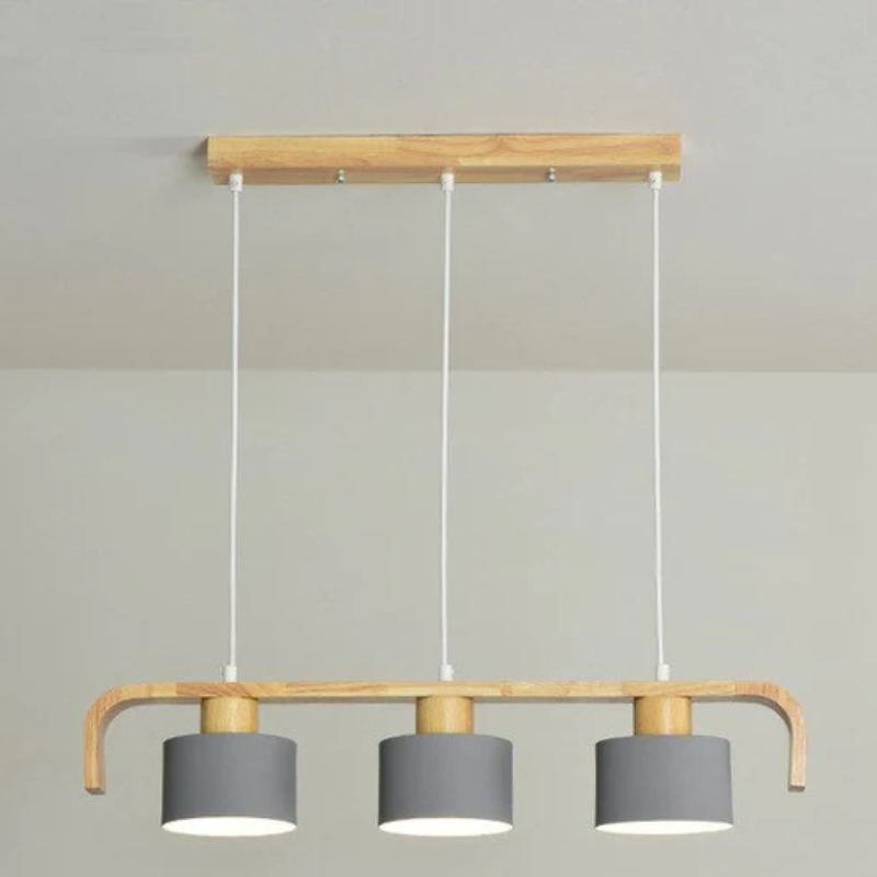 Suspension barre finition bois et cylindres blancs Tablée, finition grise – vue 7