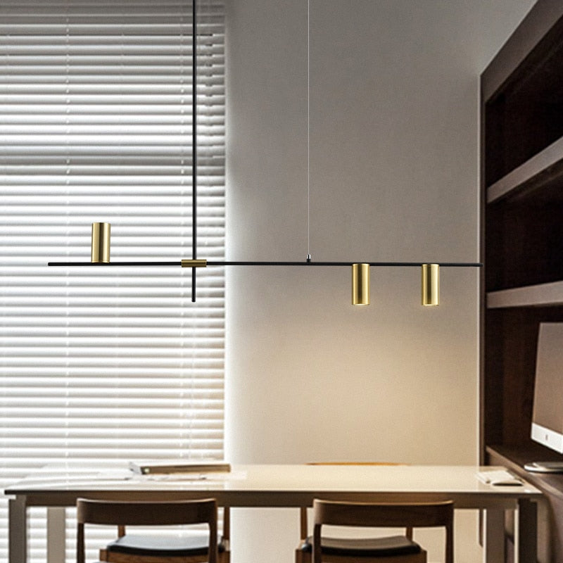 Lustre barre noire à cylindres dorés Pirouette – vue 6