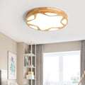 Plafonnier rond finition bois naturel motif étoile Sirius, finition bois