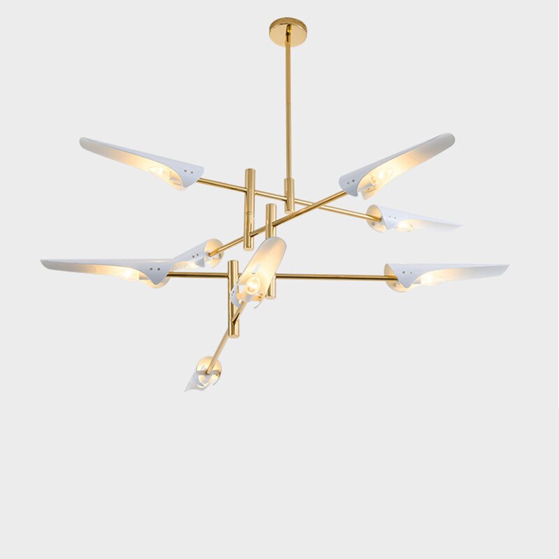Lustre bras dorés et abat-jour noirs en hélice Sarcelle