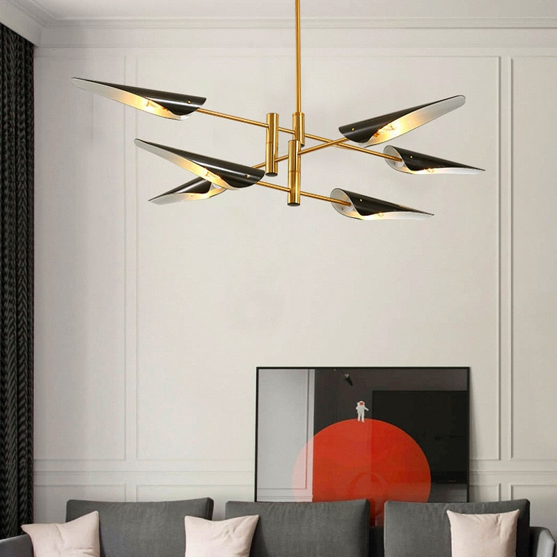 Lustre bras dorés et abat-jour noirs en hélice Sarcelle, finition noir et or – vue 7