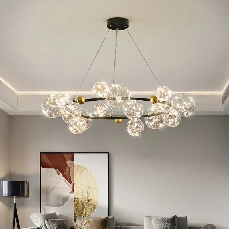 Lustre couronne noire en fer et verre transparent Perséide