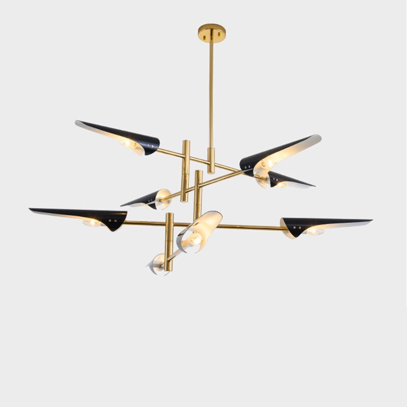 Lustre bras dorés et abat-jour noirs en hélice Sarcelle