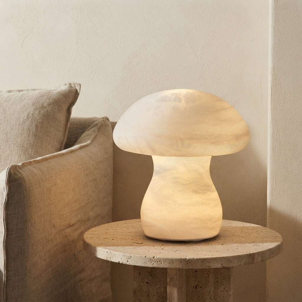 Lampe à poser champignon en albâtre sans fil rechargeable Duvet