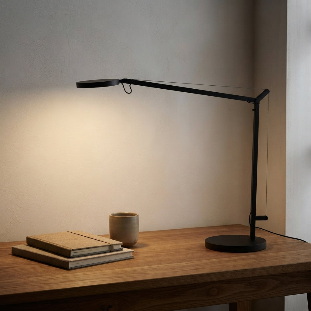 Lampe à poser orientable noire tête plate Épure – mise en situation (visuel d’ambiance)