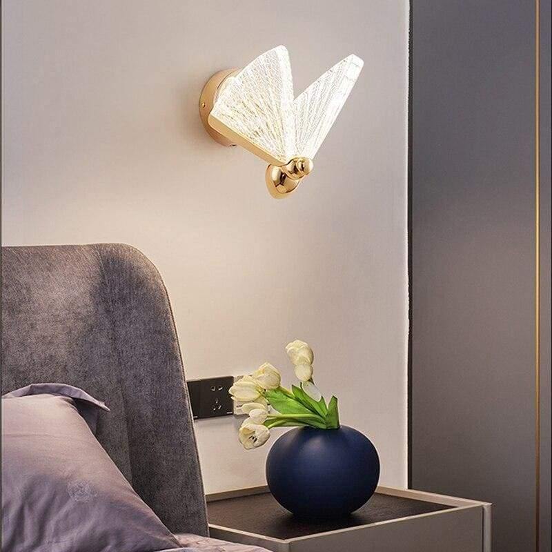 Applique murale papillon blanc et or Phalène, finition dorée