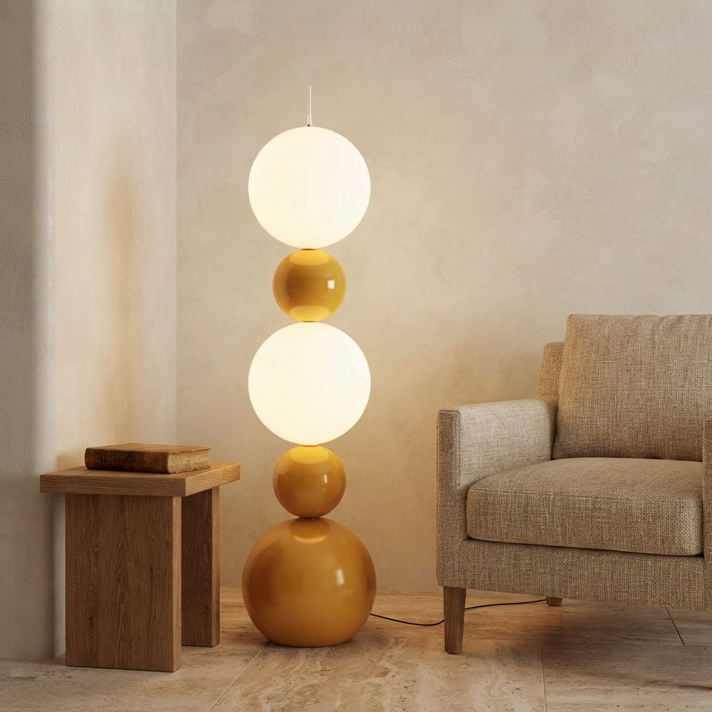 Lampadaire boule en verre à sphères empilées Enfilade
