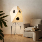 Lampadaire en papier style wabi-sabi à pois noirs Haïku – mise en situation (visuel d’ambiance)