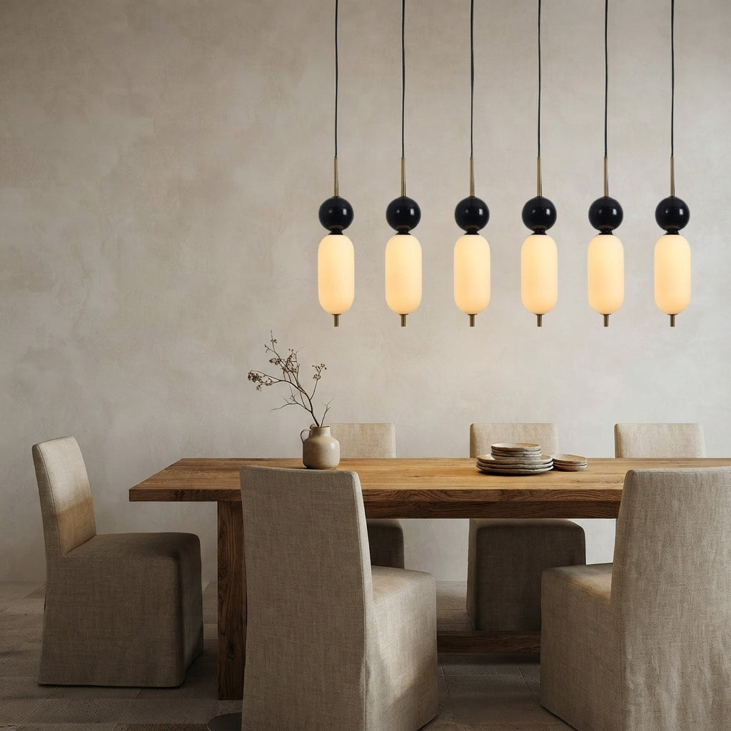 Lustre en verre six suspensions opalines Gamme – mise en situation (visuel d’ambiance)