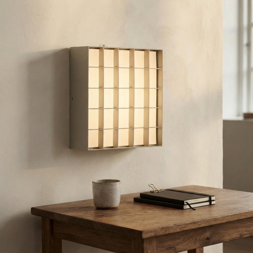 Applique murale carrée quadrillage doré Canevas – mise en situation (visuel d’ambiance)