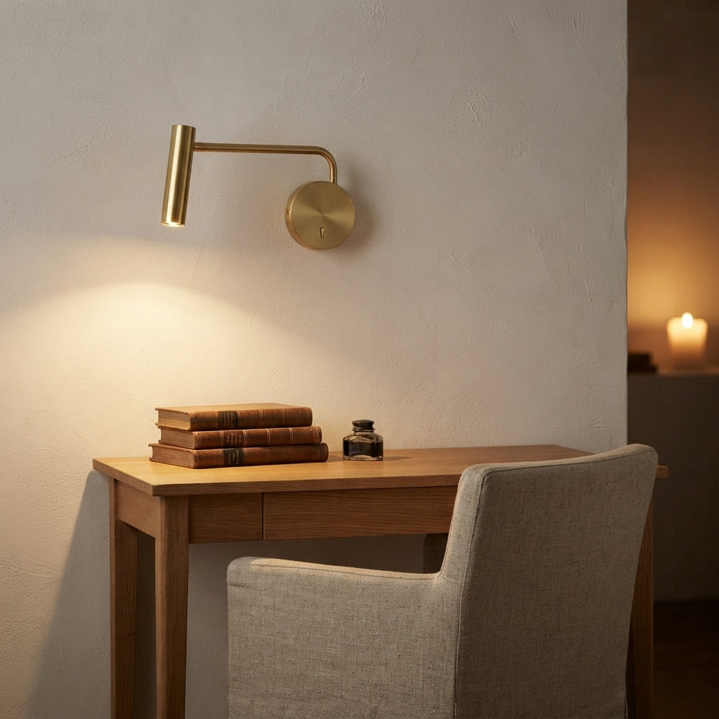 Applique murale orientable dorée spot cylindrique Almanach – mise en situation (visuel d’ambiance)