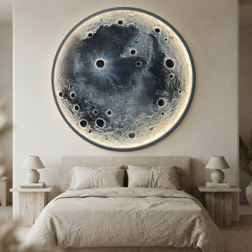 Applique murale lune grise en relief Cendre