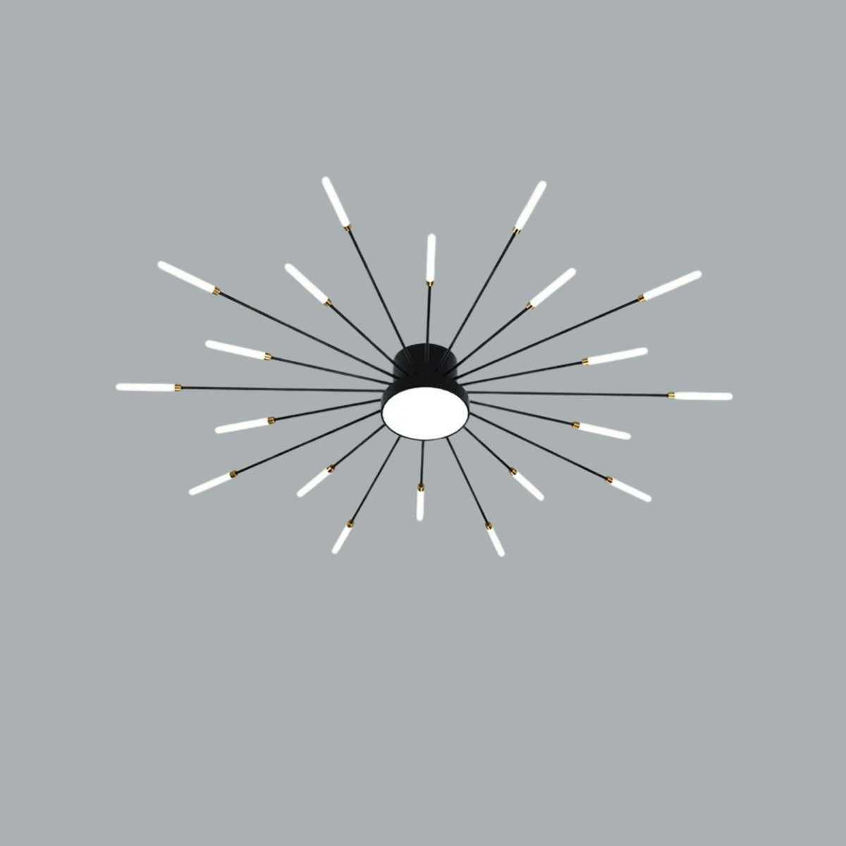 Plafonnier rayons en métal doré et tubes lumineux Tournesol, finition noire – vue 4