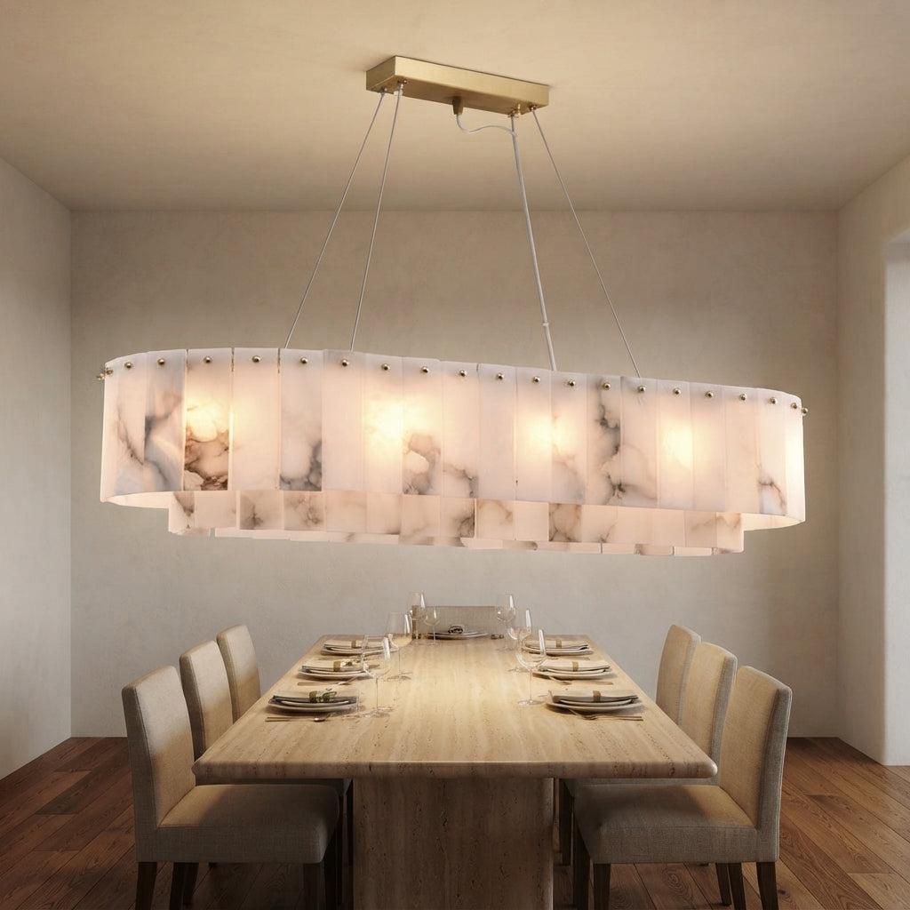 Lustre en albâtre ovale allongé Frise