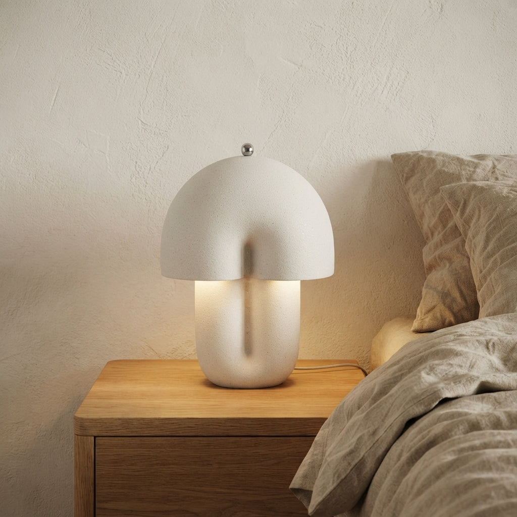 Lampe à poser champignon mate en céramique blanche Ines – mise en situation (visuel d’ambiance)