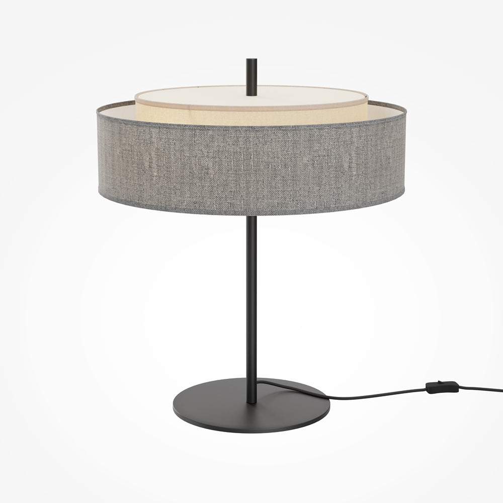 Lampe à poser abat-jour tambour gris et métal noir Nerea