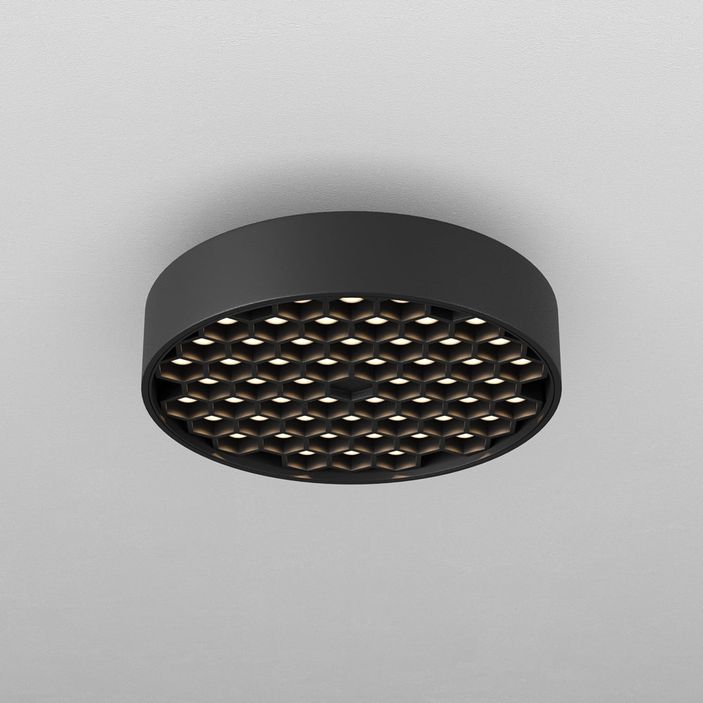 Spot rond en aluminium noir à grille alvéolée Iris