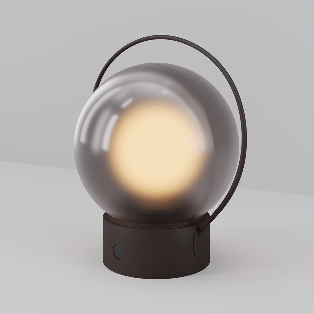 Lampe à poser globe fumé à anse marron IP54 Corvo